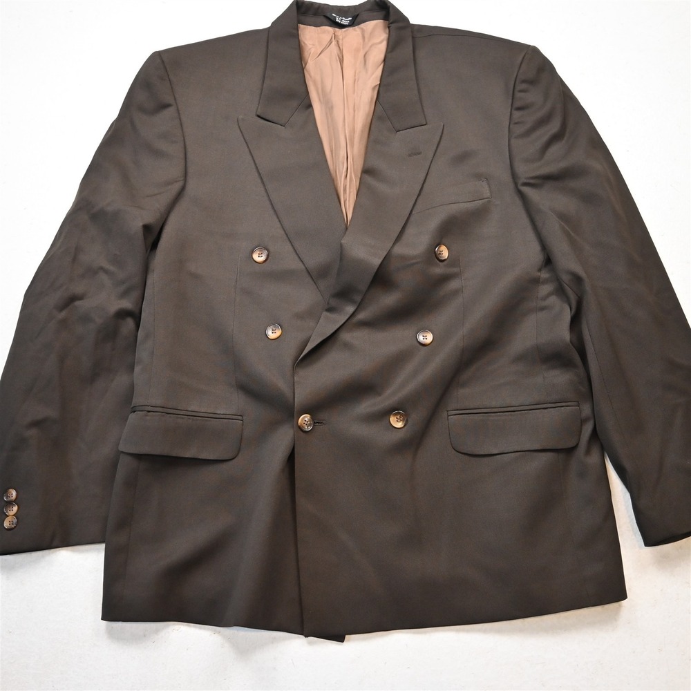 Vtg Mens Double Breasted 44R Brown 100% Wool Mens Blazer Suit Jacket Sport Coat